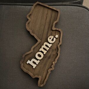 New Jersey Wooden State Wall Decor with 'Home' Text